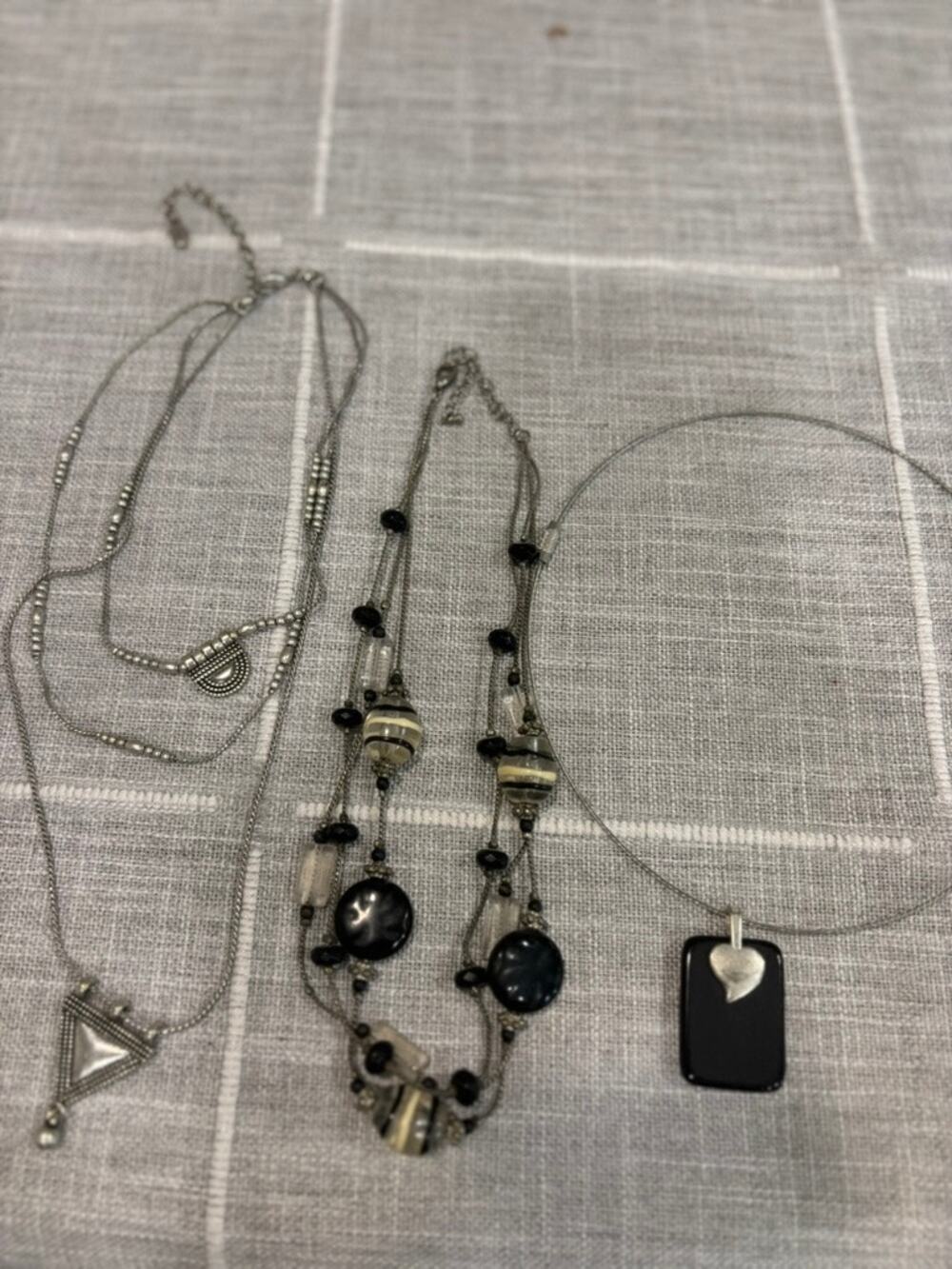 Lot of 3 Women’s Necklaces Black Beaded Tree Pendant Layered Silver Tone